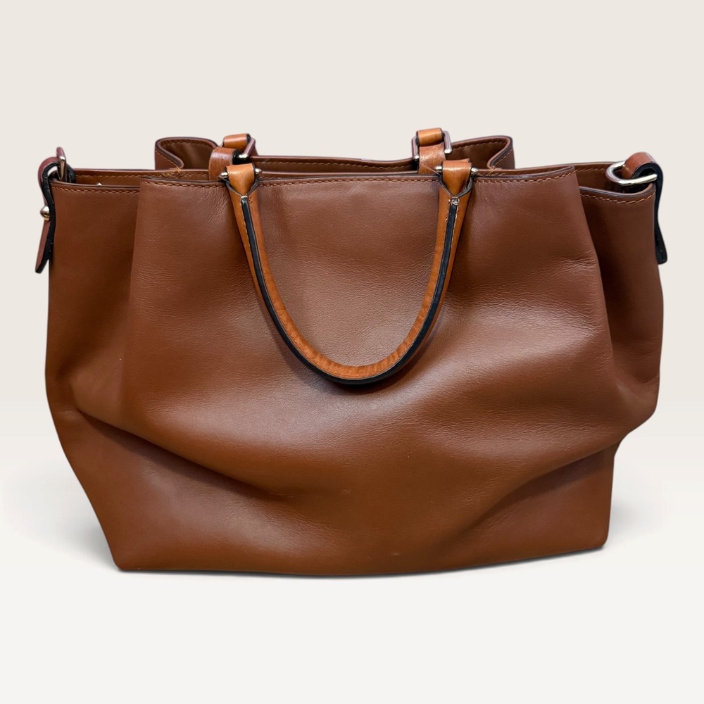 Dooney & Bourke Brown Leather Tote Bag Medium Satchel Handbag Gold Hardware